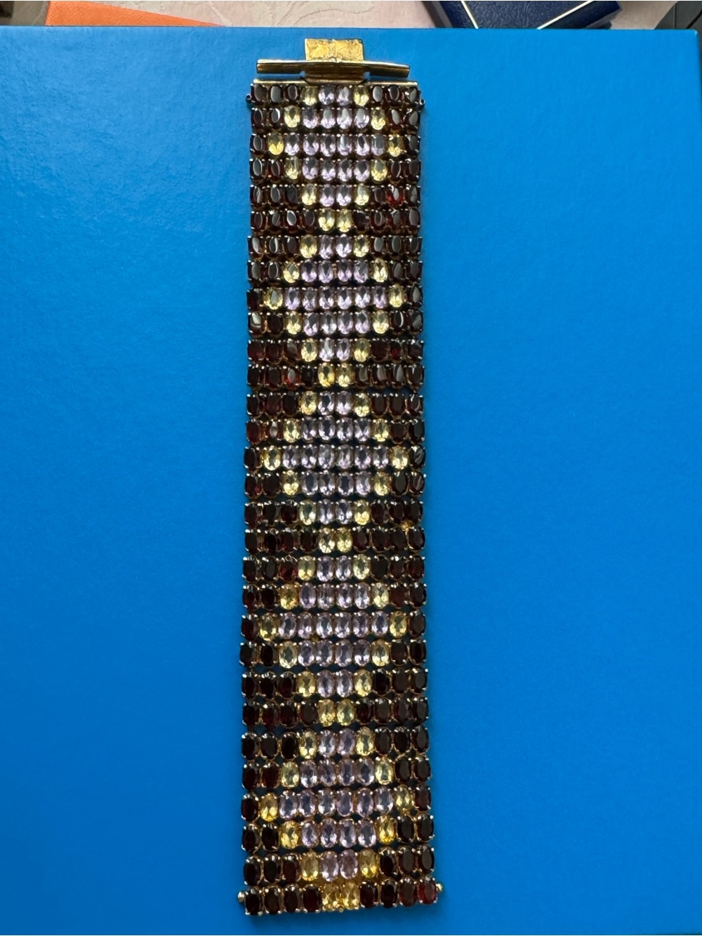 Crystal-Embellished Wide Bracelet in Gold , red, yellow, purple